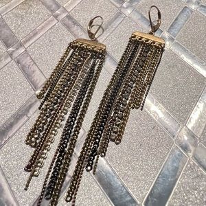 Signed Kenneth Cole Rocker Chic Chain Earrings in antique gold 3.5-4" drop